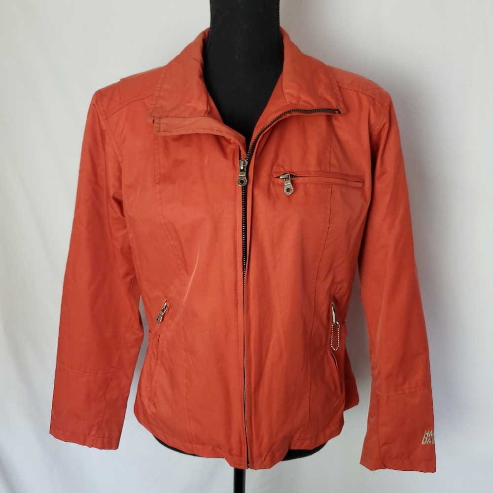 Harley Davidson Orange Zip Front Jacket Size M